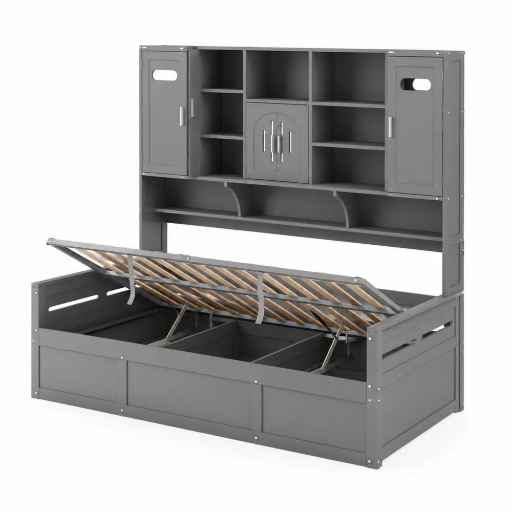 Letto singolo in legno di pino con contenitore e scaff