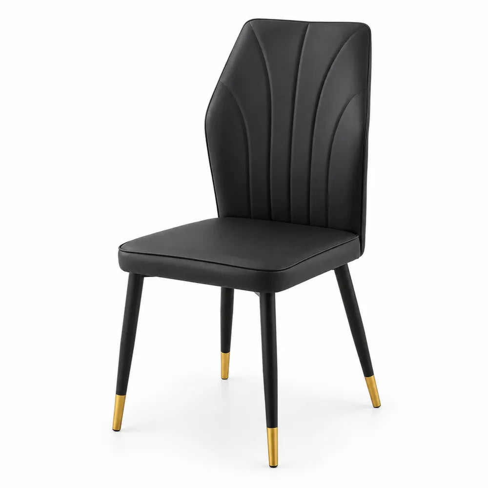 Sedia in Pelle Sintetica Nera con Gambe in Meta