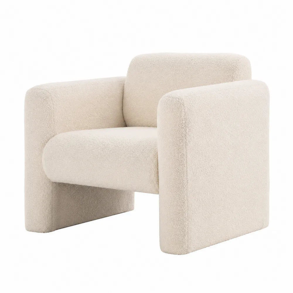 Poltrona in tessuto boucl¨¦ Crema con braccioli