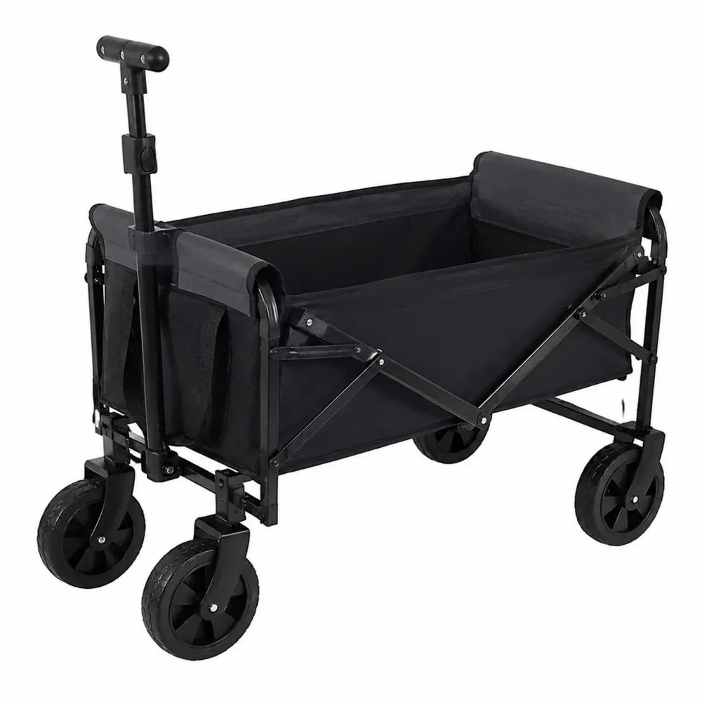 Carrello pieghevole in acciaio e tessuto nero con ruote i
